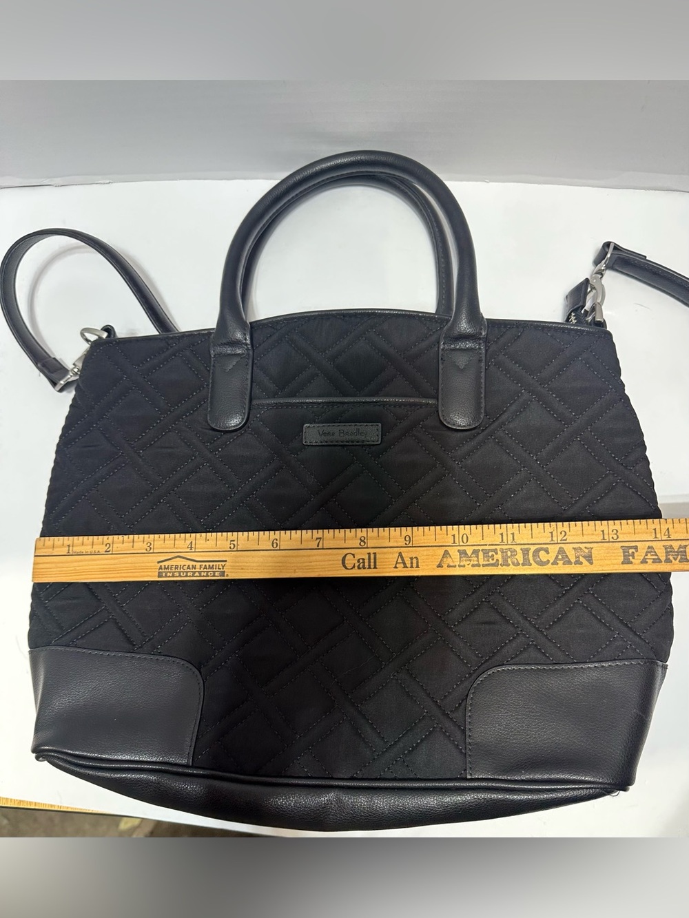 Vera Bradley Day Off Satchel Black Quilted Microfiber Top Handles Shoulder Strap